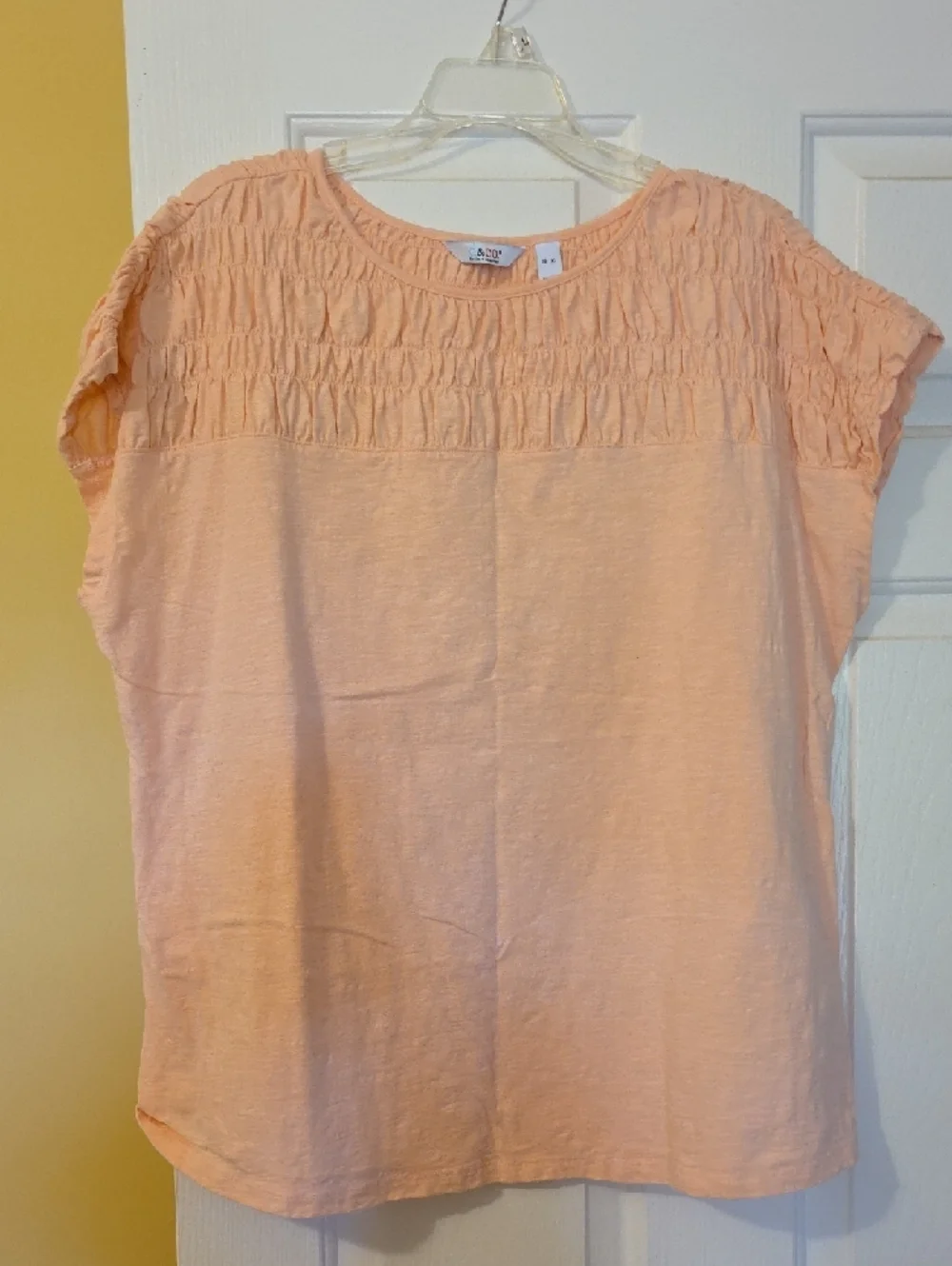 Denim & Co. Smocked Tee - 4 Pack (Blue, White, Mint, Peach) - Picture 3 of 5